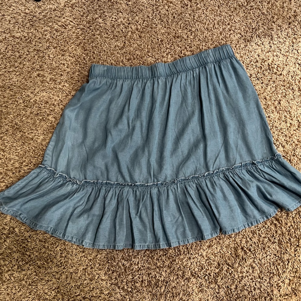 torrid Blue Chambray Ruffle-Trim Mini Skirt 1X NWOT